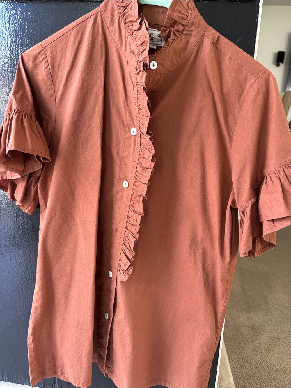 Ruffled Button-Front Blouse in Rust